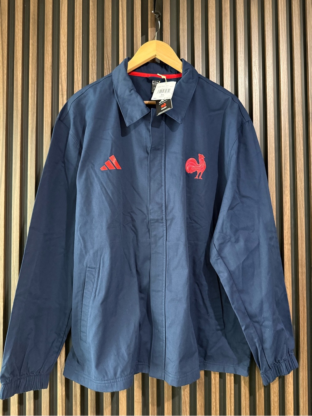 adidas Men’s Navy Coach Jacket with Red Logos